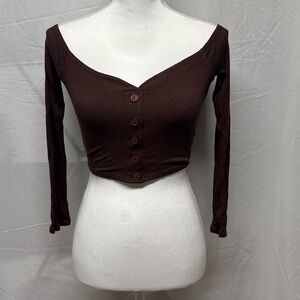 New Fashion Nova Brown Ribbed Cropped Top